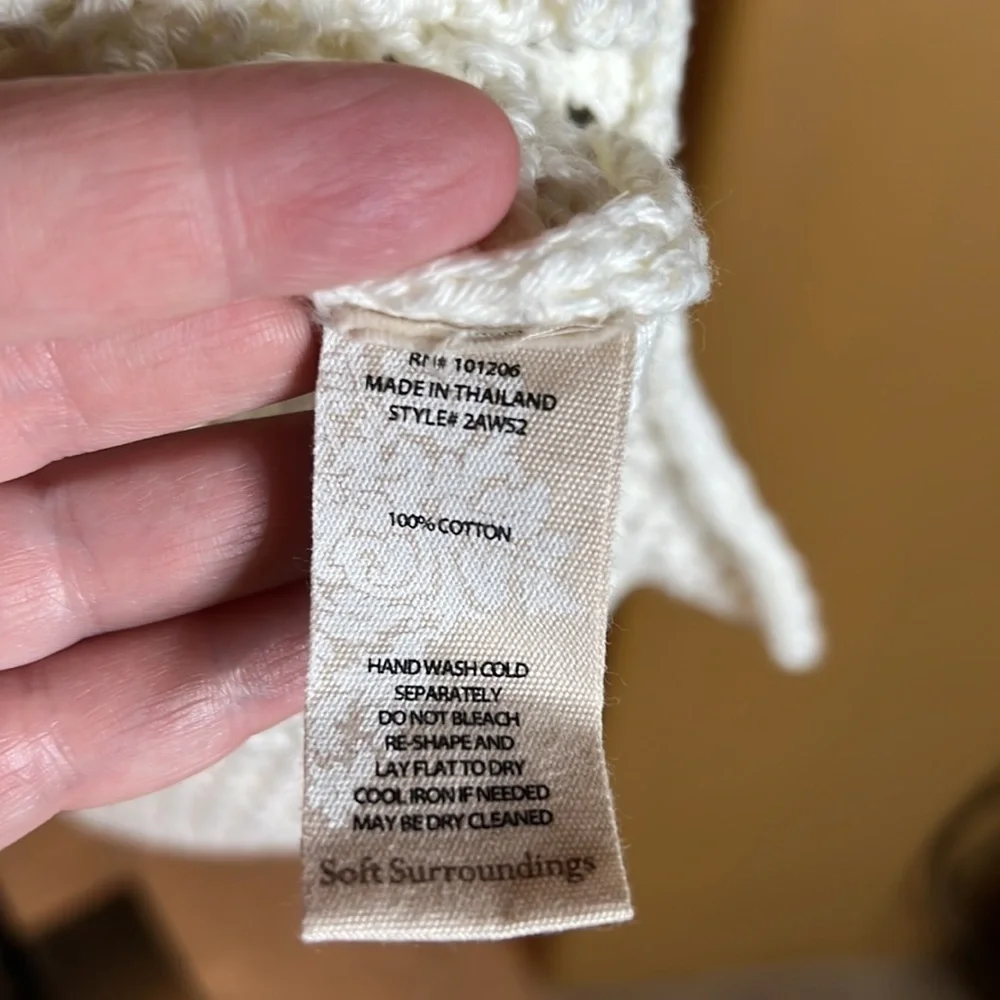 Soft Surroundings Cream Boulevard Open Knit Front Pocket Sweater- Size Large